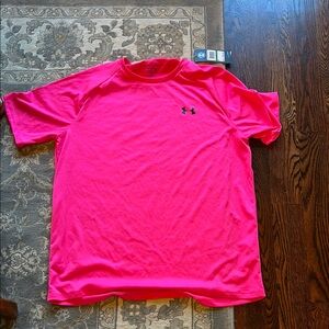 Under Armour Neon Pink Athletic Tee men’s L large tech heat gear